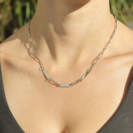 18K Gold Engravable Paperclip 3 Bar Necklace - Winks Design Studio,LLC