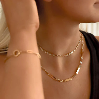 18K Gold Engravable Paperclip 3 Bar Necklace - Winks Design Studio,LLC