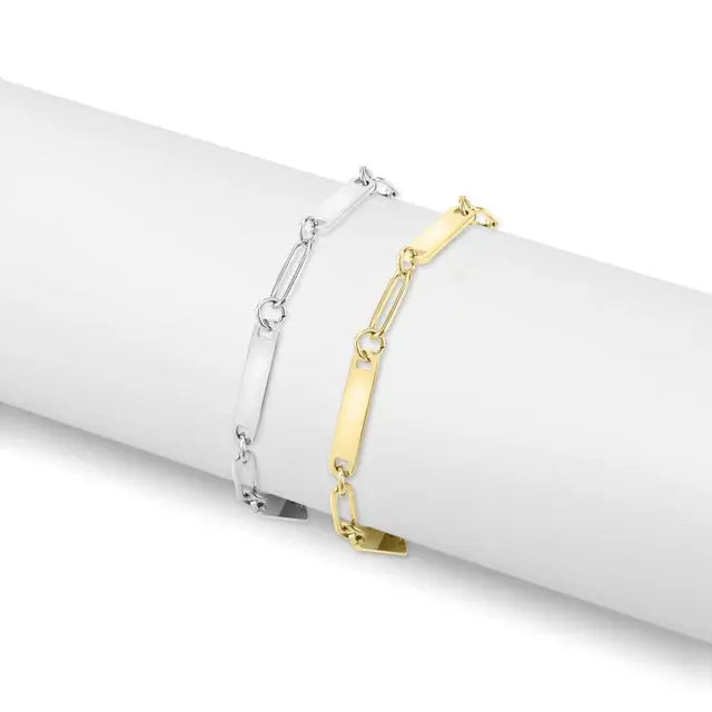 18K gold engravable 3-bar bracelet from Winks Design Studio, LLC featuring sleek, polished gold bars suitable for personalized engraving.