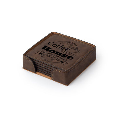 Custom Engraved Leather Coaster Set - Winks Design Studio,LLC