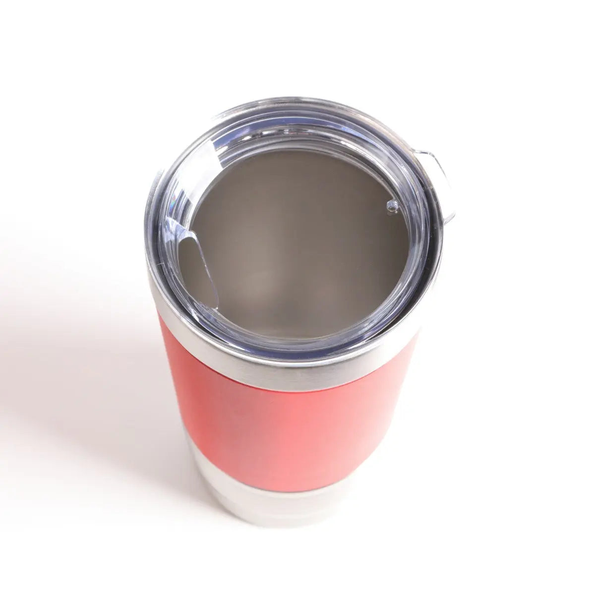 Custom 20oz tumbler with silicone sleeve and lid, designed by Winks Design Studio, LLC, shown with removable silicone lid.