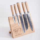 Custom Engraved 6-Piece Chef Knife Set with Magnetic Rubberwood Block