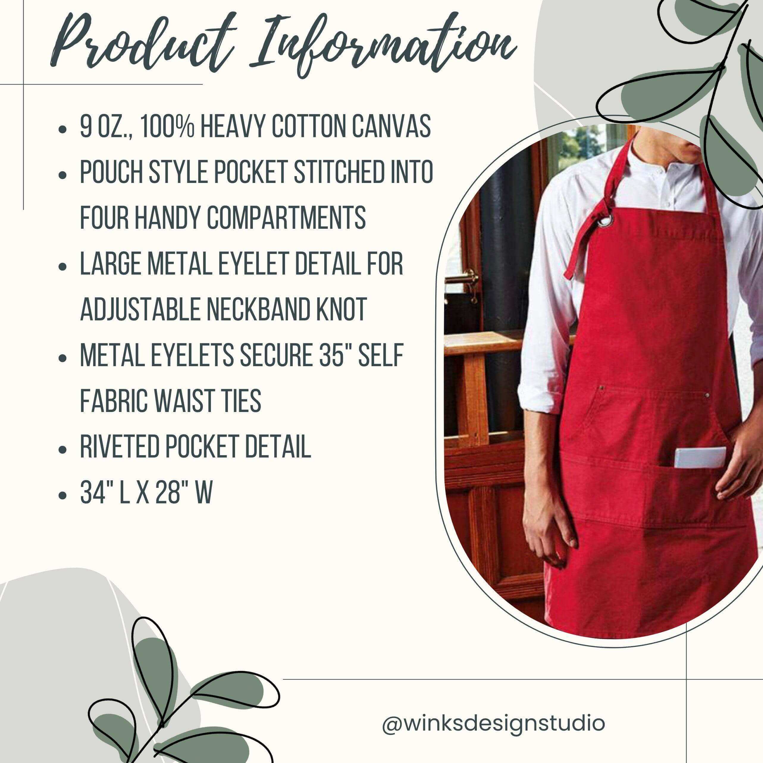 Full-length kitchen apron by Winks Design Studio, LLC featuring "My Kitchen My Rules" printed design for cooking and baking.