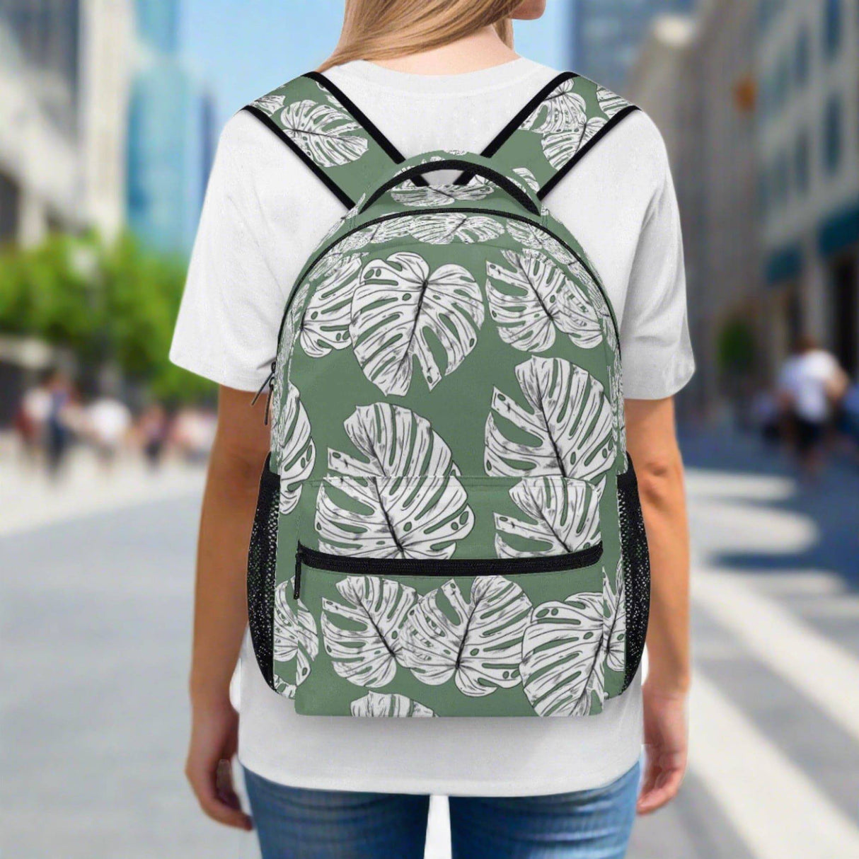 Green Monstera Leaves Backpack - Winks Design Studio,LLC