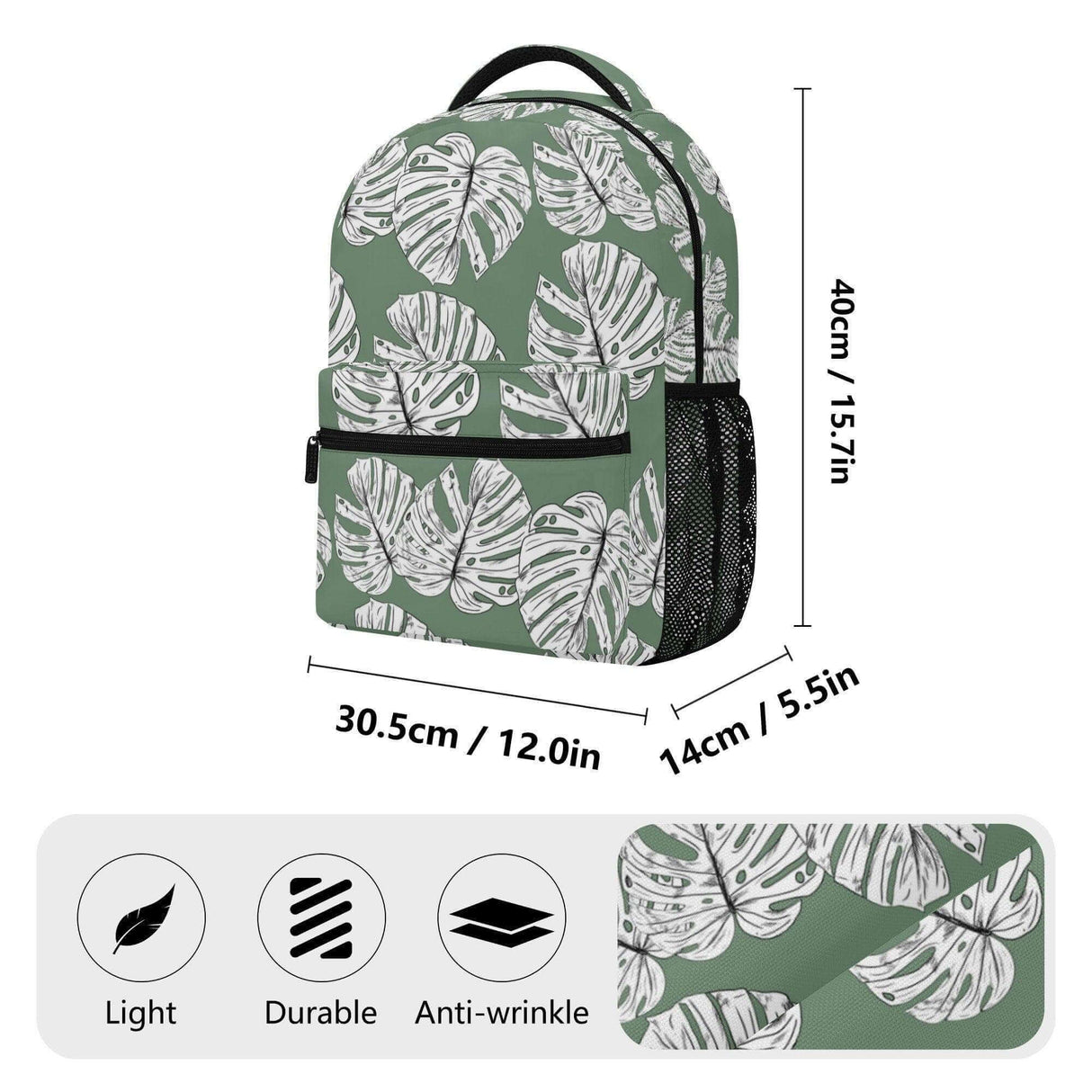 Green Monstera Leaves Backpack - Winks Design Studio,LLC