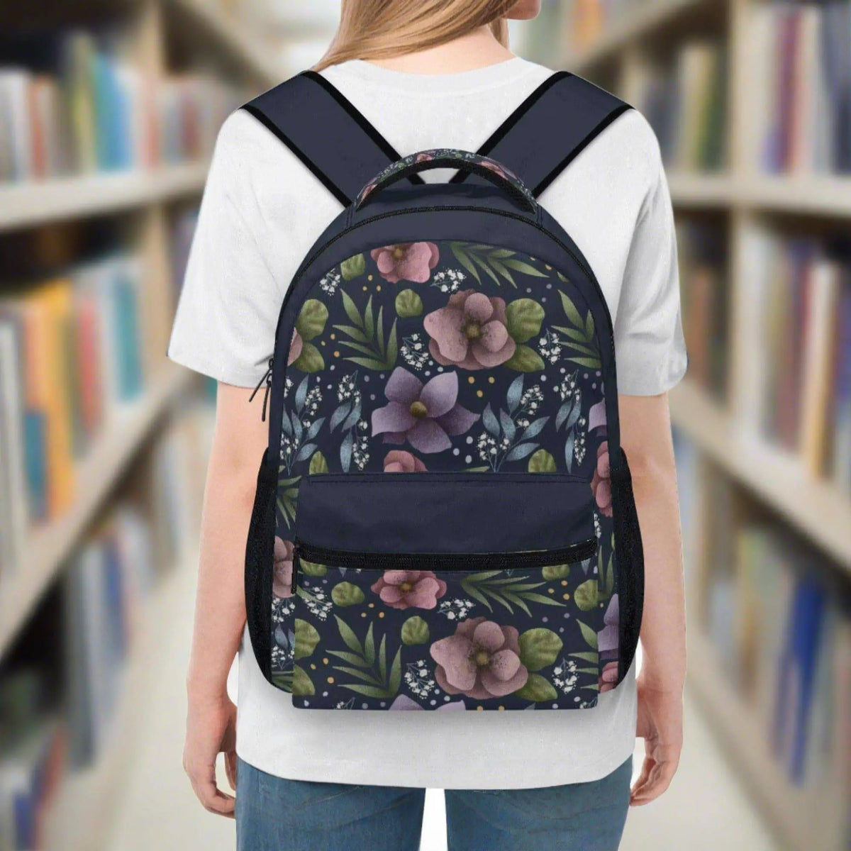 Purple Hydrangea Flower Backpack from Winks Design Studio, LLC, showing a stylish backpack with vibrant hydrangea flower design.