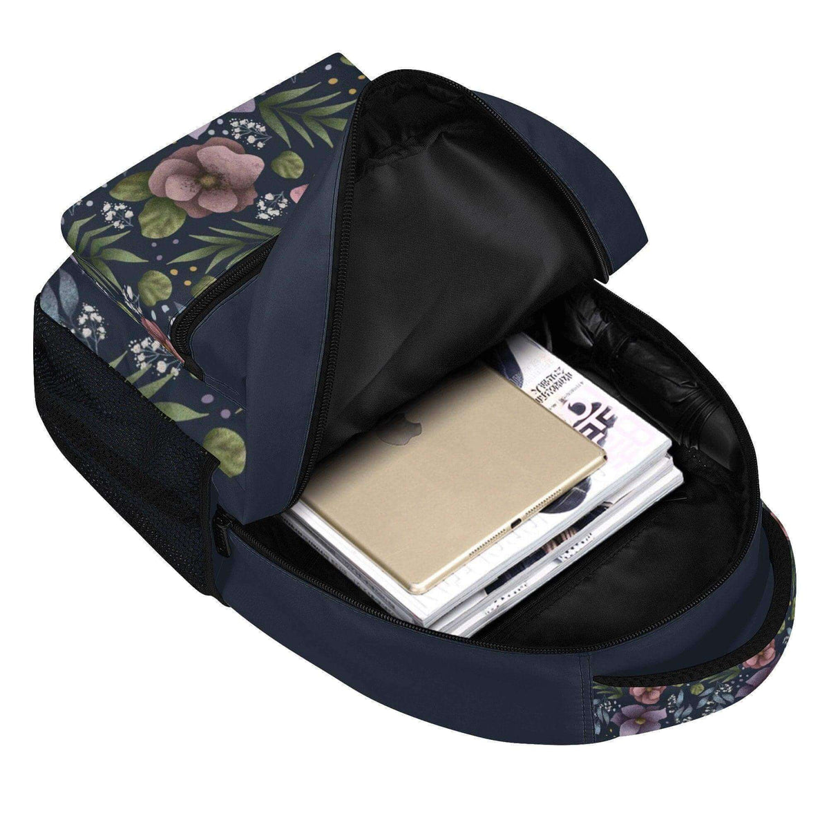Purple Hydrangea Flower Backpack by Winks Design Studio, LLC, showing vibrant floral pattern on a stylish backpack.