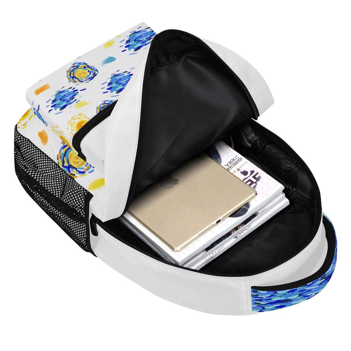 Winks Design Studio LLC The Starry Night backpack featuring a vibrant starry night sky design on a durable fabric backpack.