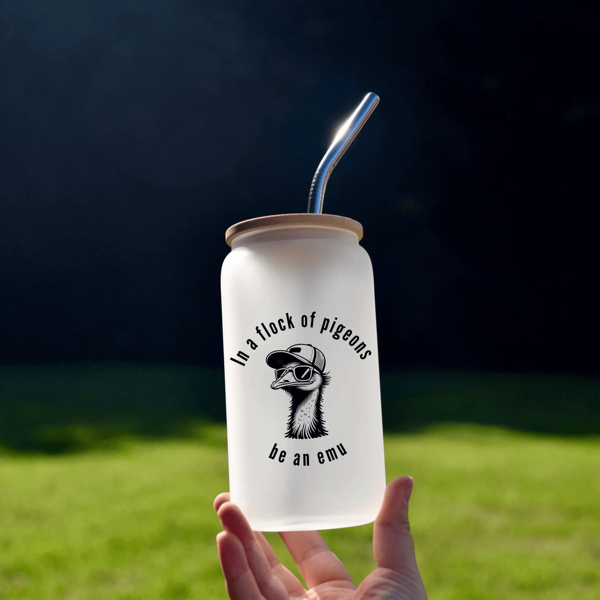 Winks Design Studio LLC 16oz frosted glass beer can with multiple R &amp; R logo designs, featuring a classic style.