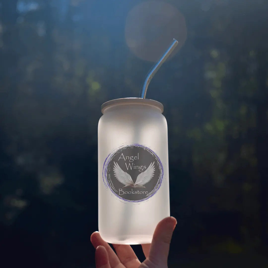 Winks Design Studio LLC Angel Wings Bookstore frosted glass beer glass with angel wing design and frosted finish.