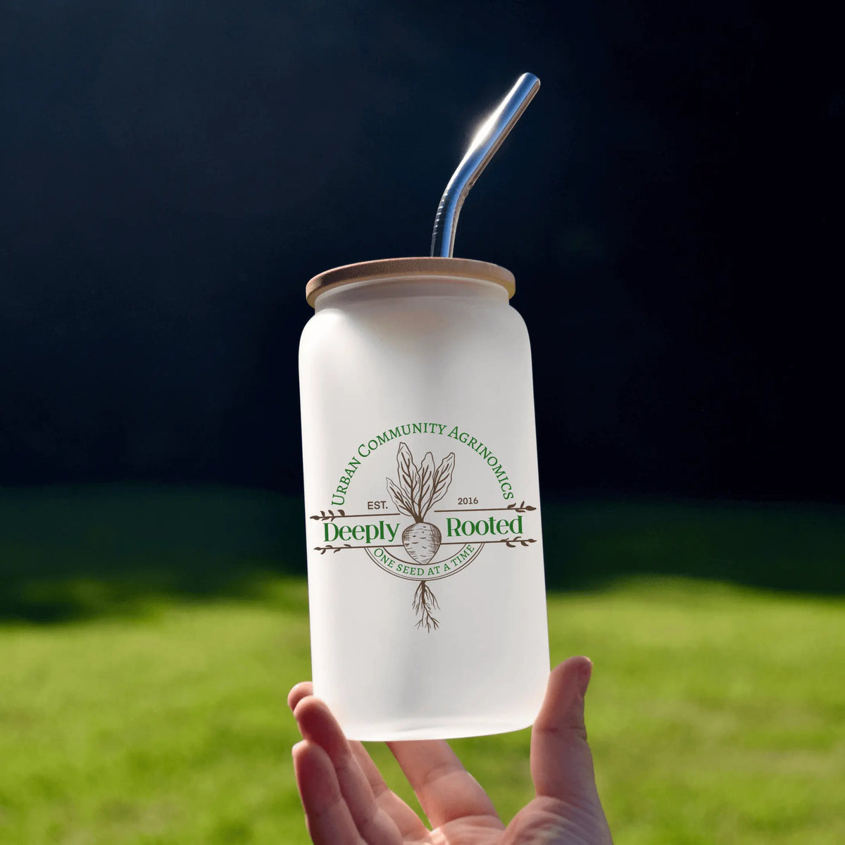 Winks Design Studio LLC UCAN frosted glass beer glass with etched design, clear and stylish for serving craft beers.
