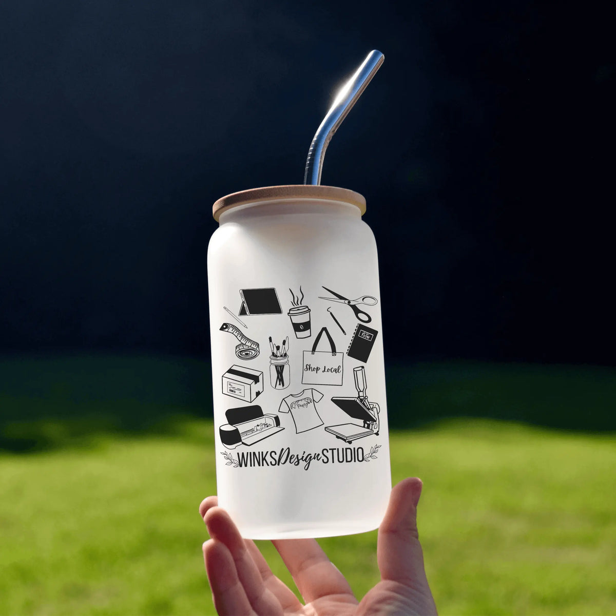 Winks Design Studio LLC frosted beer glass with a textured, semi-opaque finish and elegant shape, ideal for beer serving.