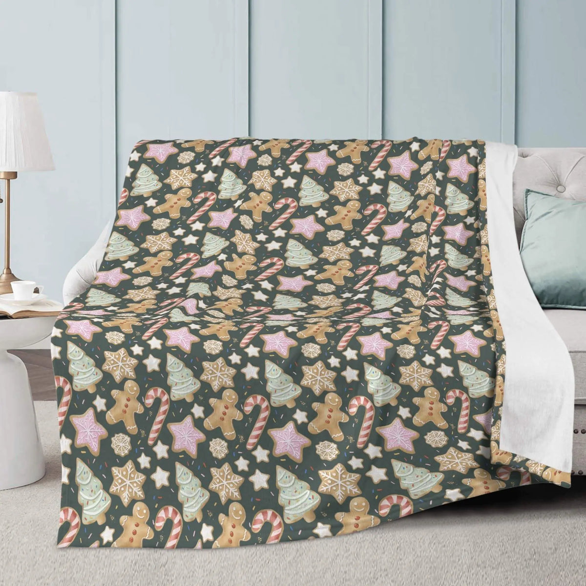 Christmas Cookie fleece blanket by Winks Design Studio, LLC, featuring festive holiday cookie patterns and soft cozy fabric.