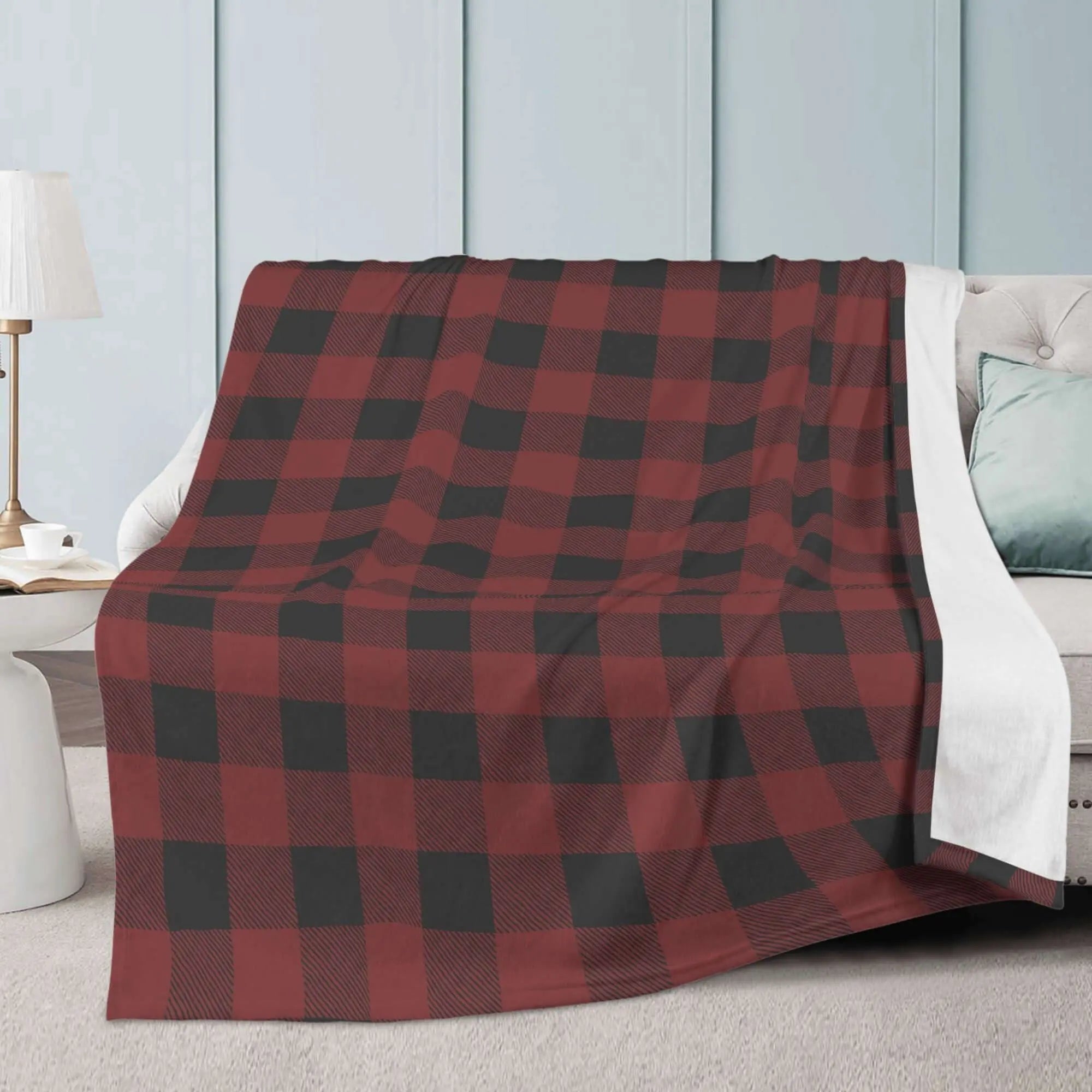 Red Buffalo Plaid fleece blanket by Winks Design Studio, LLC, featuring a cozy 80x60 throw with classic plaid pattern.