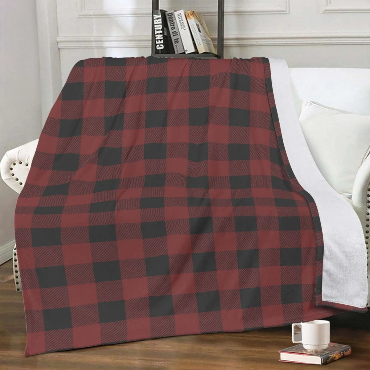 Red Buffalo Plaid Fleece Blanket 80x60 by Winks Design Studio, LLC, cozy throw with classic plaid pattern for warm comfort.