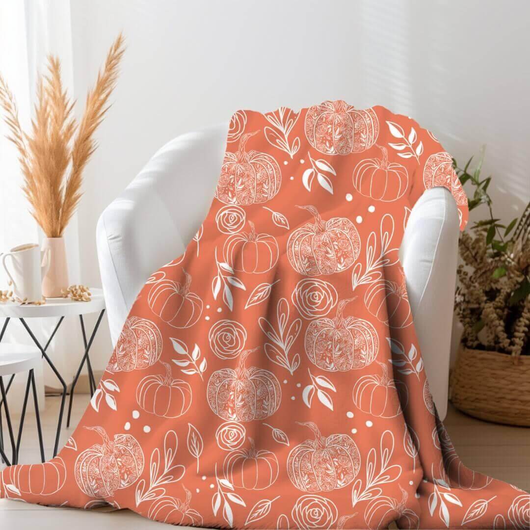 Flower Pumpkin Fleece Blanket - Winks Design Studio,LLC