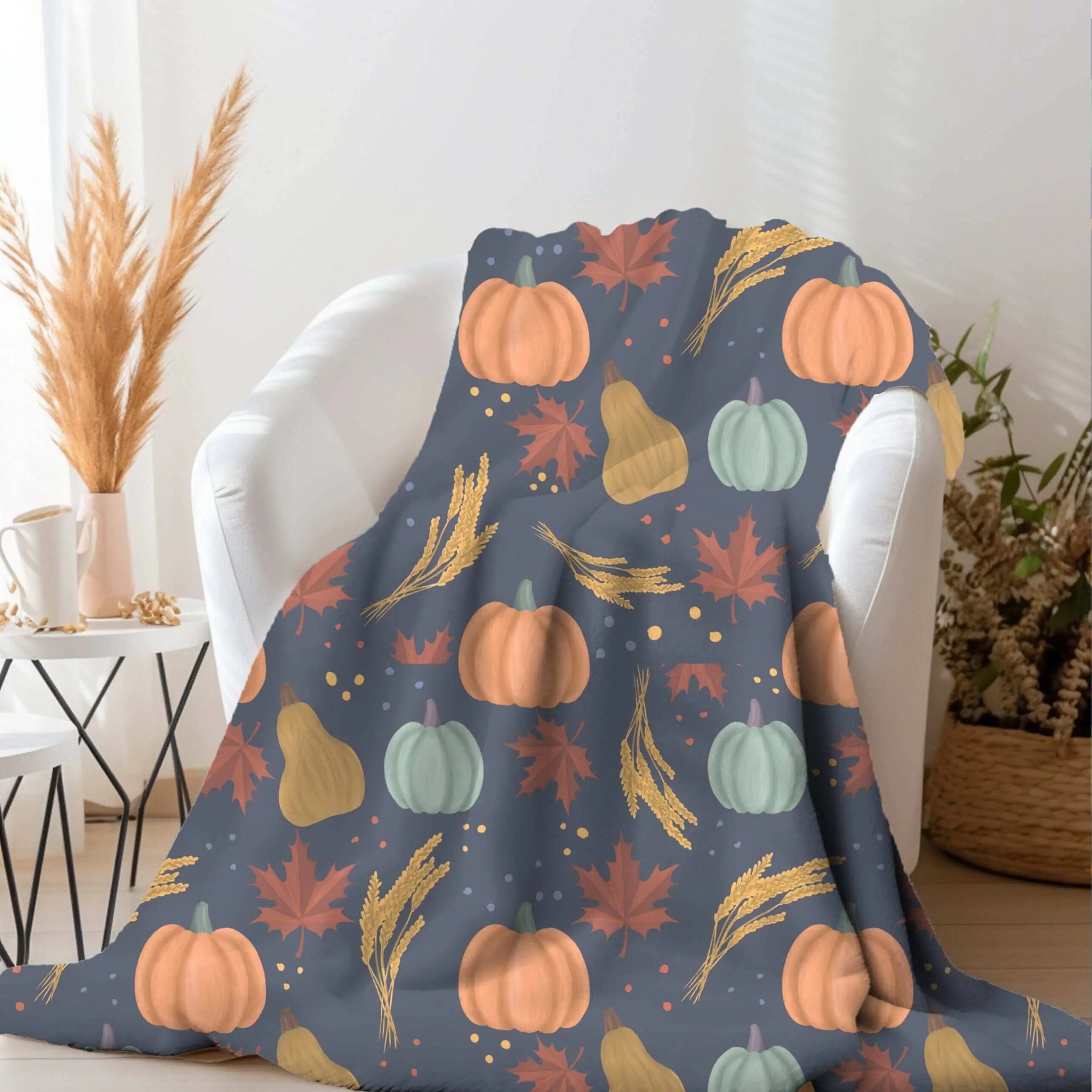 Harvest pumpkins fleece blanket by Winks Design Studio, LLC, featuring a cozy pumpkin pattern, measuring 70x54 inches.