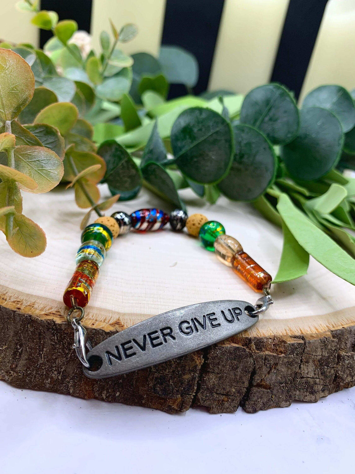 Handmade Beaded Bracelet- Never Give Up Bracelet - Winks Design Studio,LLC