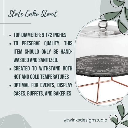 Personalized Slate Cake Stand with Rose Gold Riser - Custom Engraved - Winks Design Studio,LLC