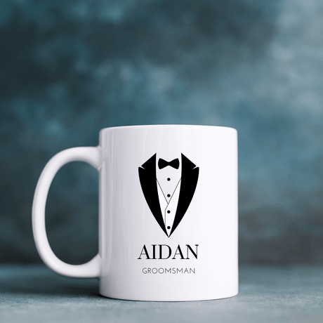 Customizable Wedding Party Ceramic Mug - Elegant Tuxedo Design - Winks Design Studio,LLC