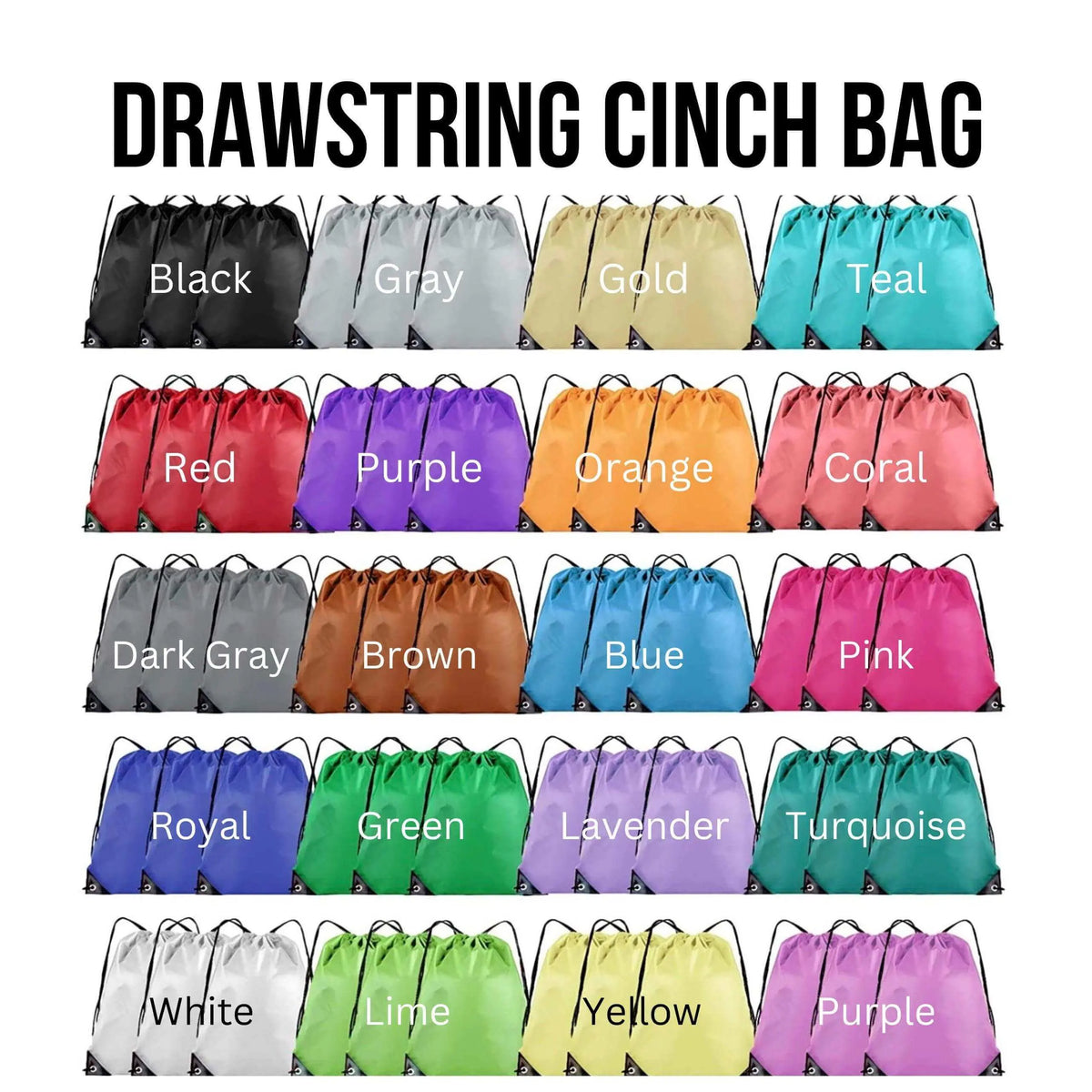 Black custom cinch bag by Winks Design Studio, LLC with adjustable drawstrings and spacious main compartment.