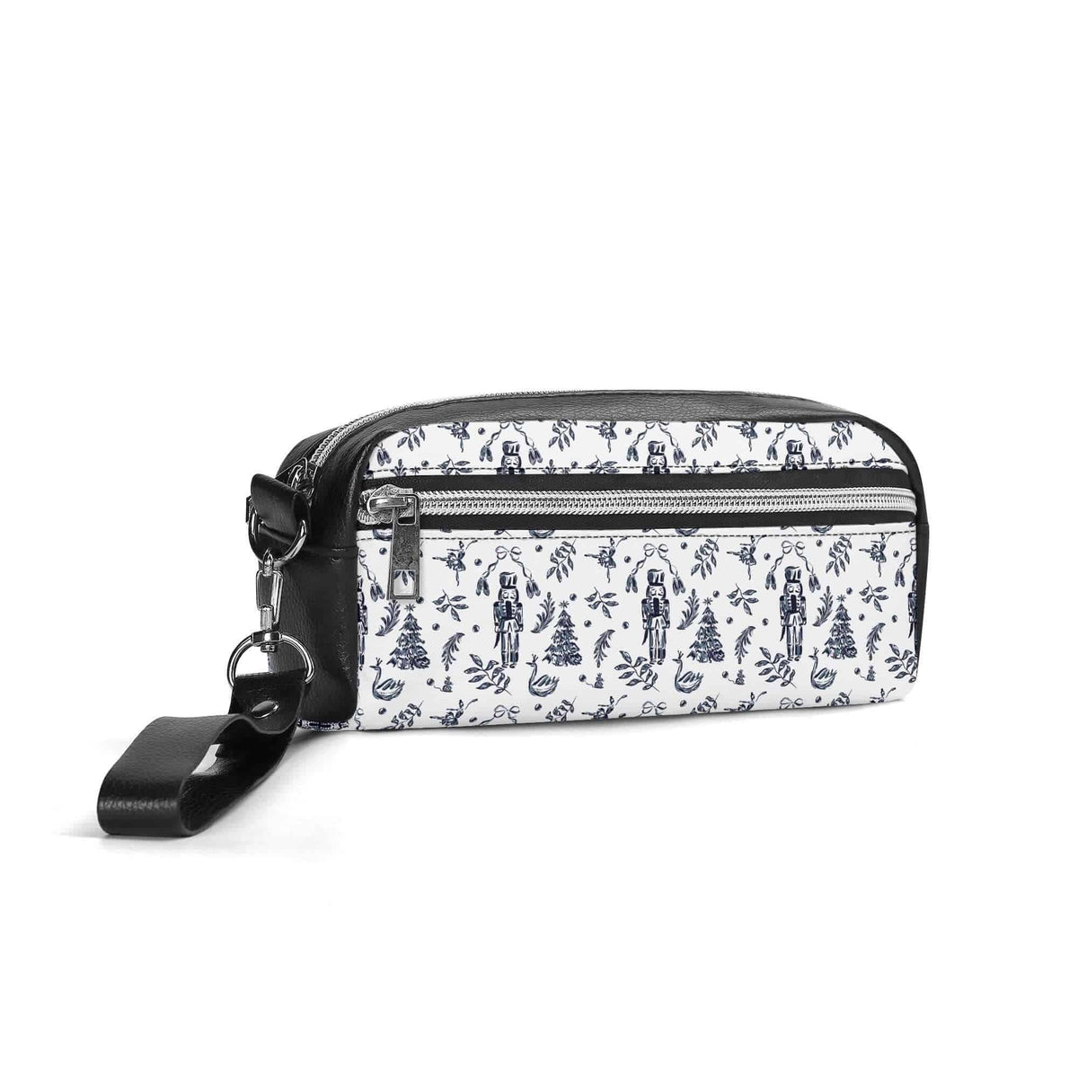 Winks Design Studio LLC Nutcracker handheld cosmetic bag with festive design, compact and stylish for makeup storage.