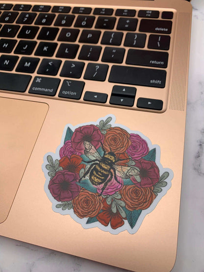 Bee on Flowers Vinyl Sticker - Winks Design Studio,LLC