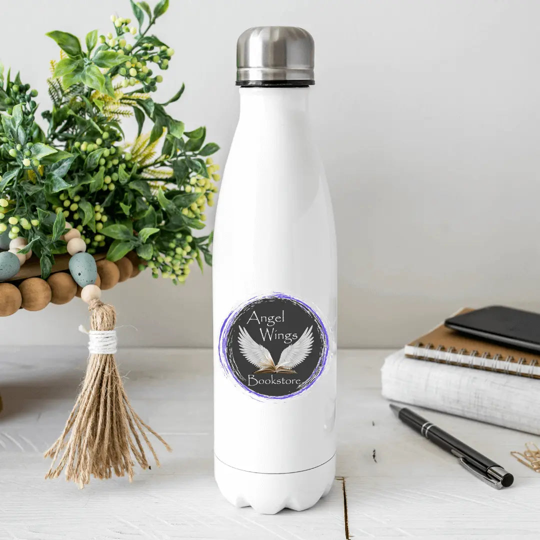 Angel Wings Bookstore 17oz tumbler by Winks Design Studio, LLC, featuring a sleek drinkware design with angel wing artwork.