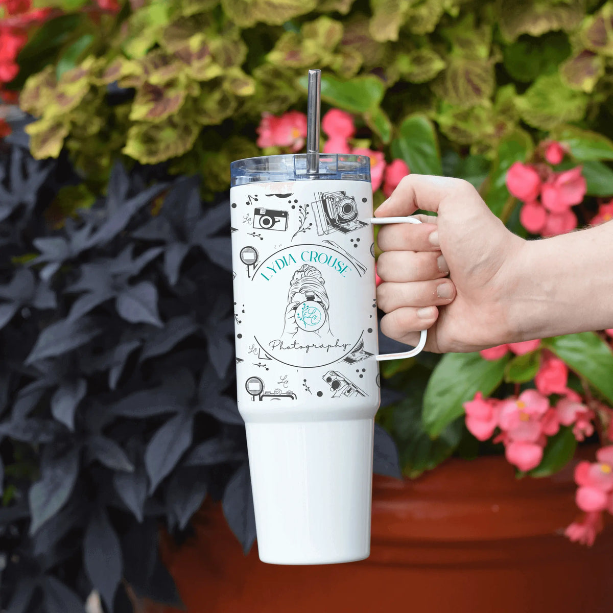 Winks Design Studio LLC Lydia Crouse Photography 40oz tumbler, large stainless steel drinkware with custom artwork, for hot and cold beverages.
