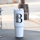 Custom Floral Letter 40oz Tumbler with Handle - Winks Design Studio,LLC