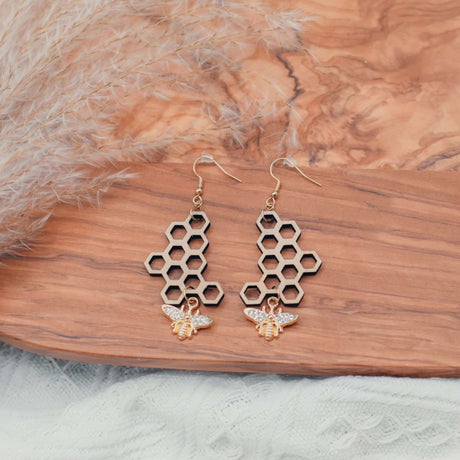 Honeycomb Bee Earrings - Winks Design Studio,LLC