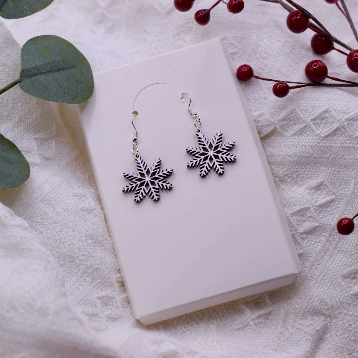 Wooden Shimmering Snowflake Earrings - Winks Design Studio,LLC