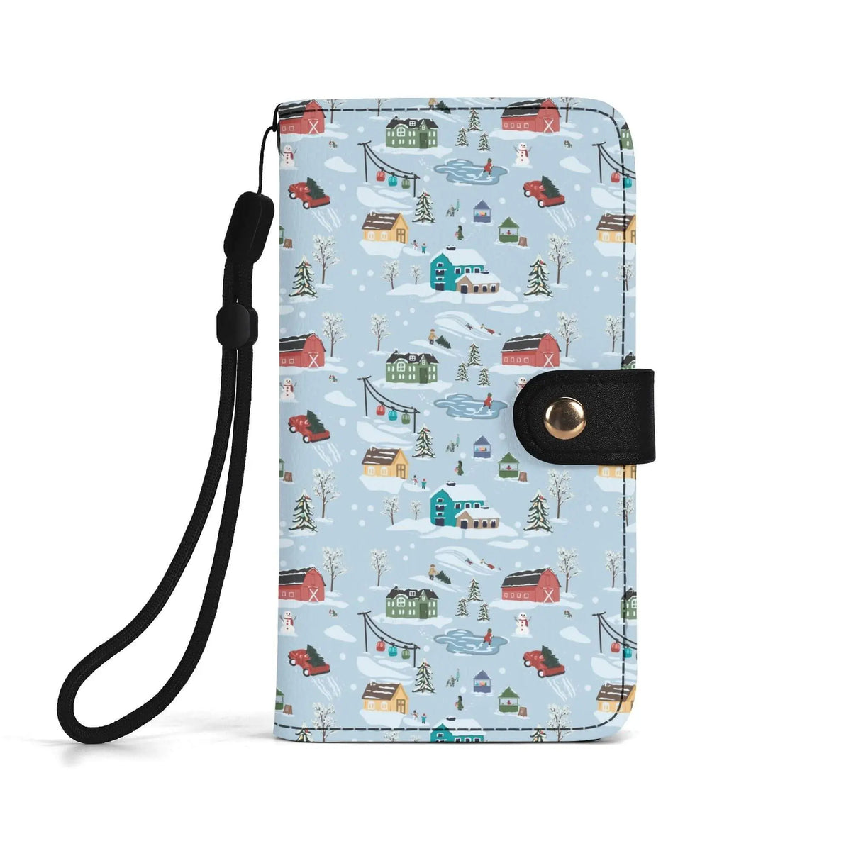 Christmas Village flip phone case by Winks Design Studio, LLC featuring a detailed holiday village scene on a protective phone cover.