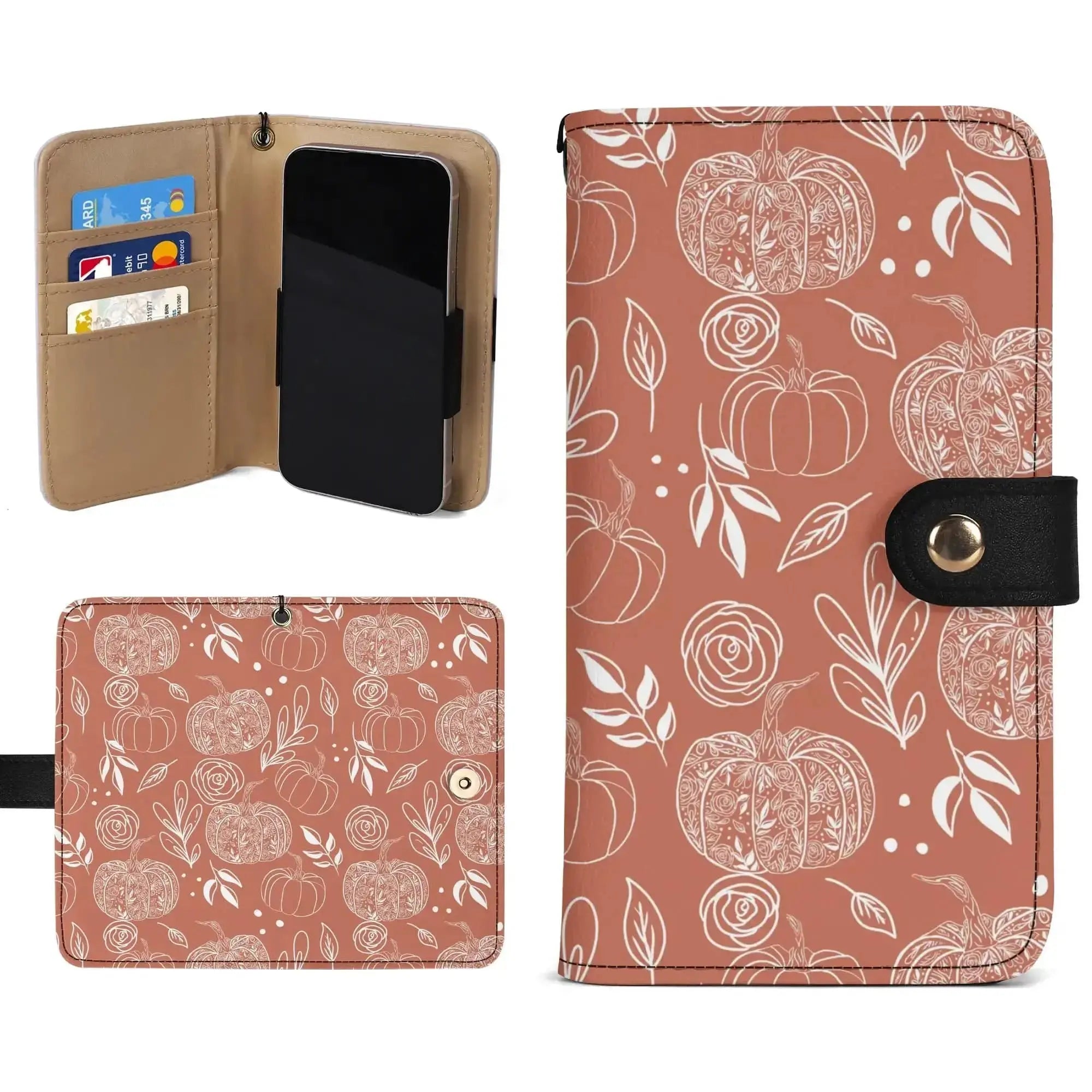 Winks Design Studio LLC flower pumpkin flip phone case wallet with floral design and secure flip cover for smartphones