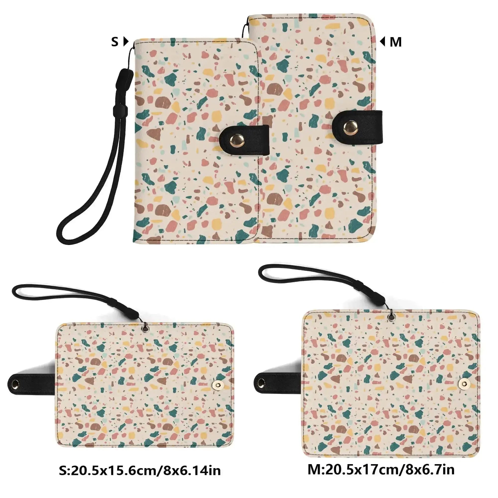 Winks Design Studio LLC terrazzo flip phone case wallet with fold-over cover and card slots, stylish protective phone accessory.