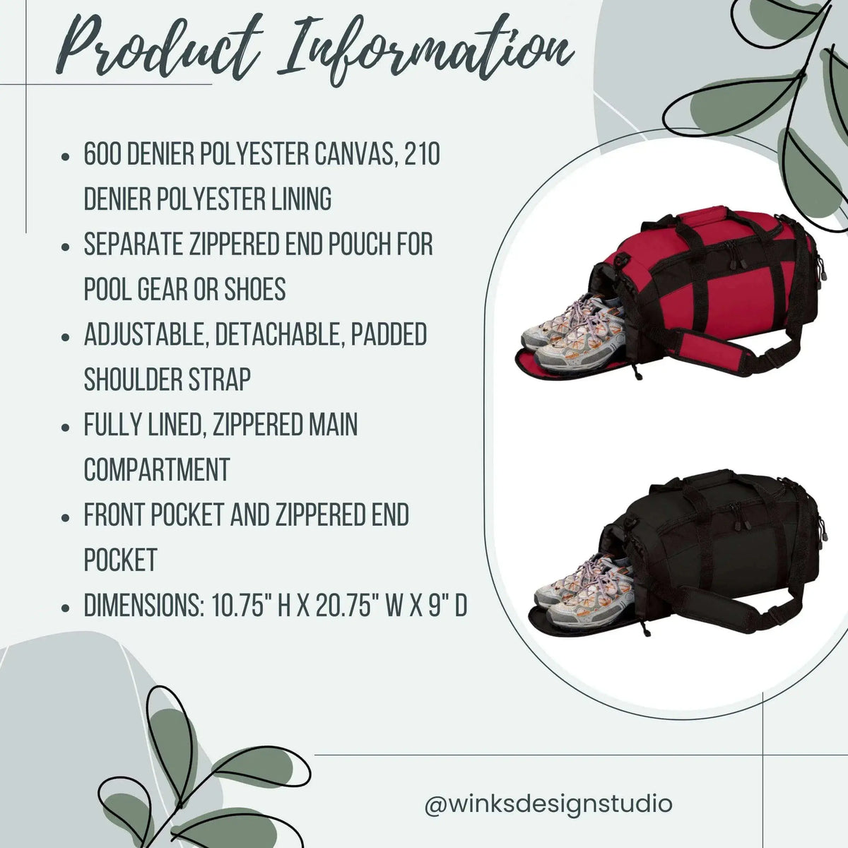 Pink Main Street Fitness gym bag by Winks Design Studio, LLC with sturdy handles and spacious interior for workout essentials.