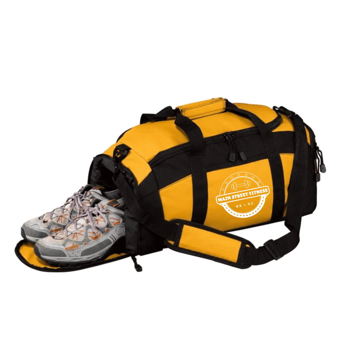 Pink Main Street Fitness Gym Bag by Winks Design Studio, LLC, with adjustable straps and spacious main compartment.