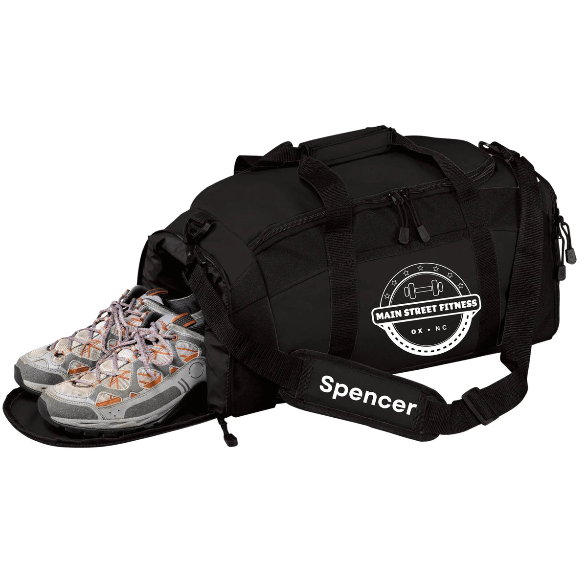 Pink Main Street Fitness gym bag by Winks Design Studio, LLC with durable handles and spacious interior for workout gear.