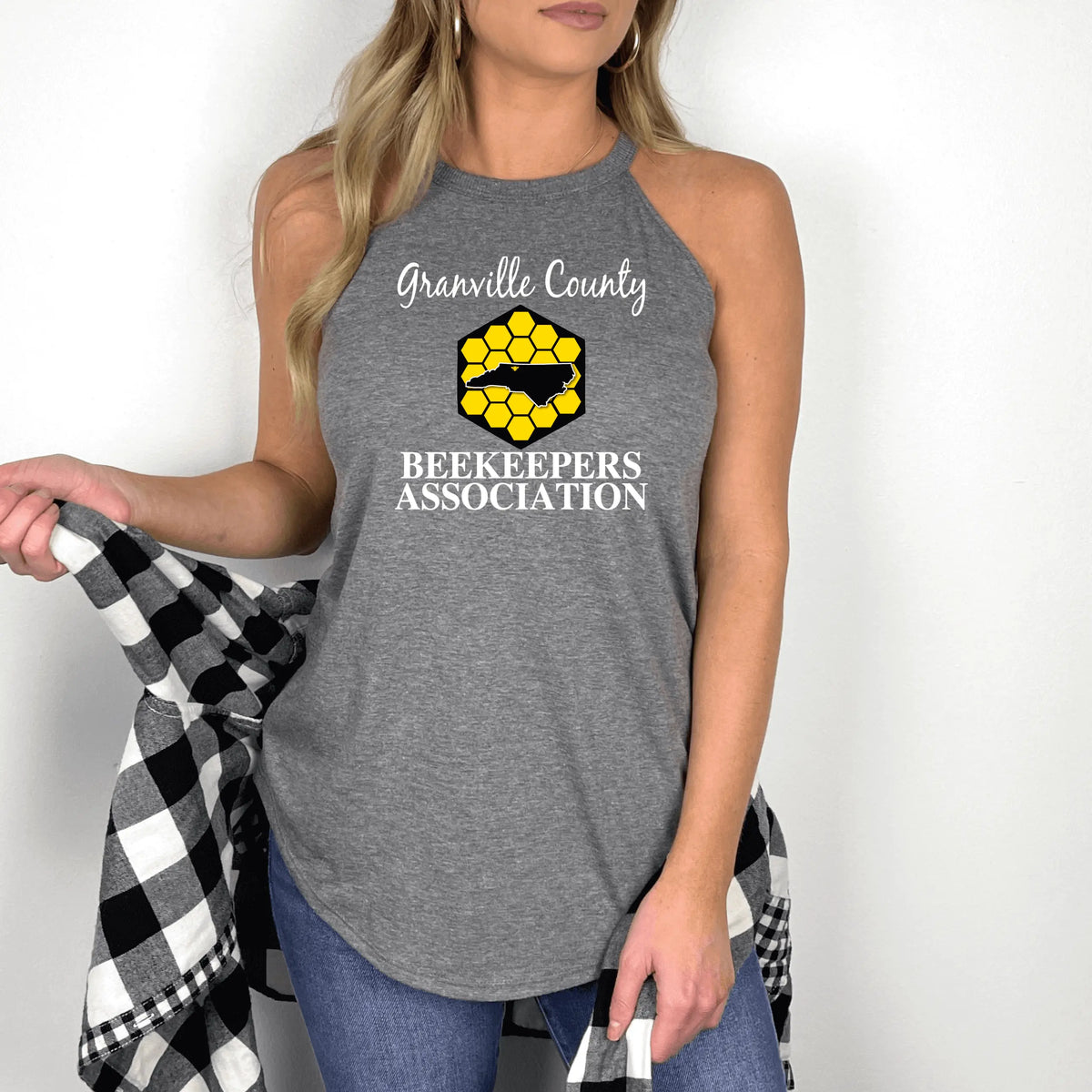 Black GCBA Halter Tank top by Winks Design Studio, LLC, featuring a stylish halter neckline and fitted design.