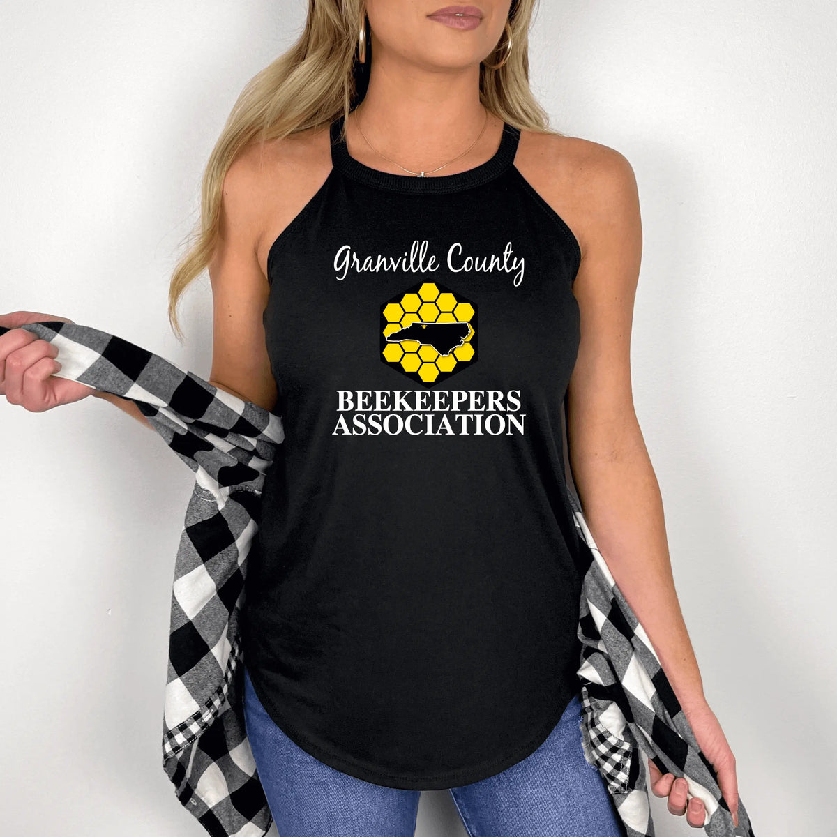 Black GCBA Halter Tank top by Winks Design Studio, LLC, featuring a stylish halter neckline and sleeveless design.
