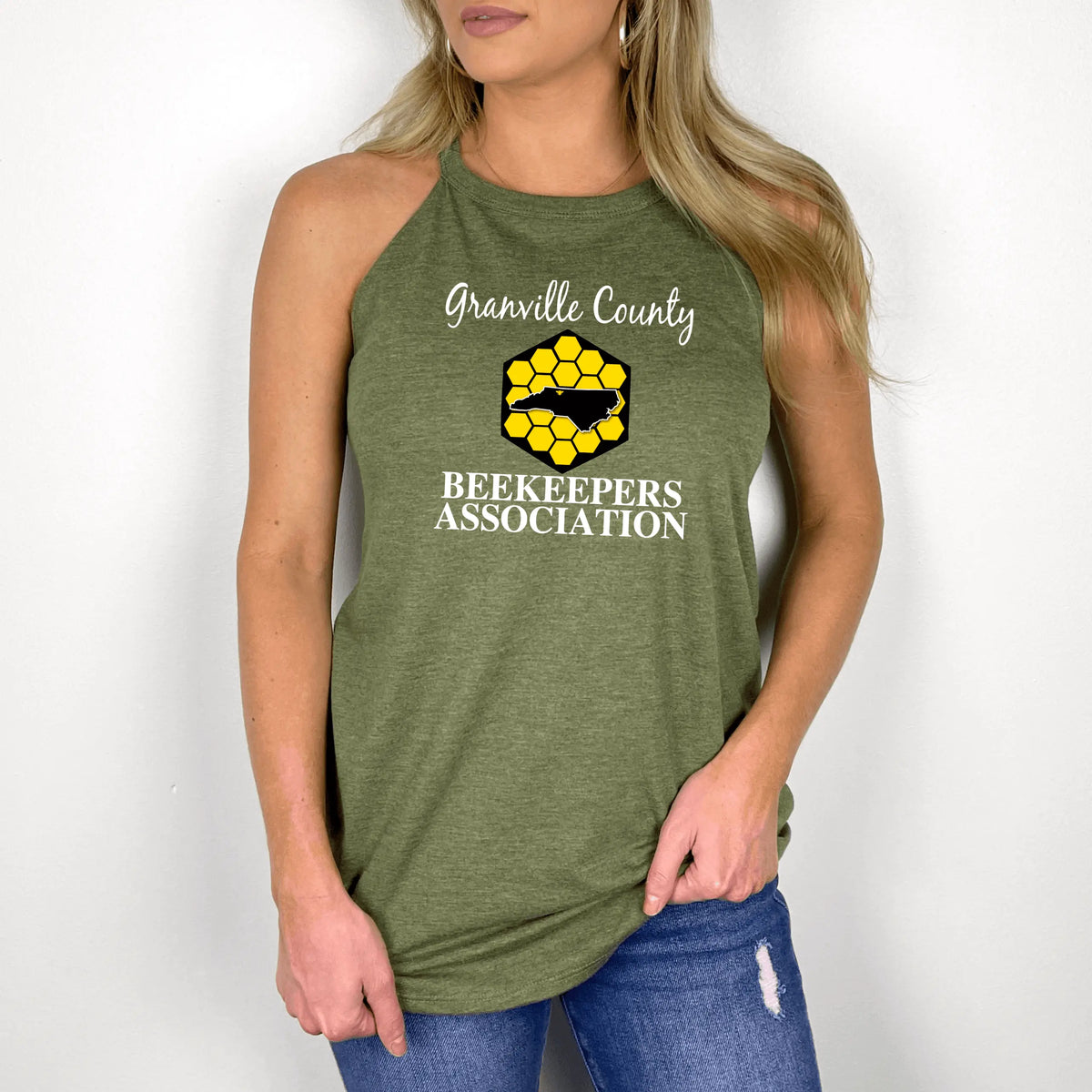 Black GCBA Halter Tank top by Winks Design Studio, LLC, featuring a stylish halter neckline and fitted design.