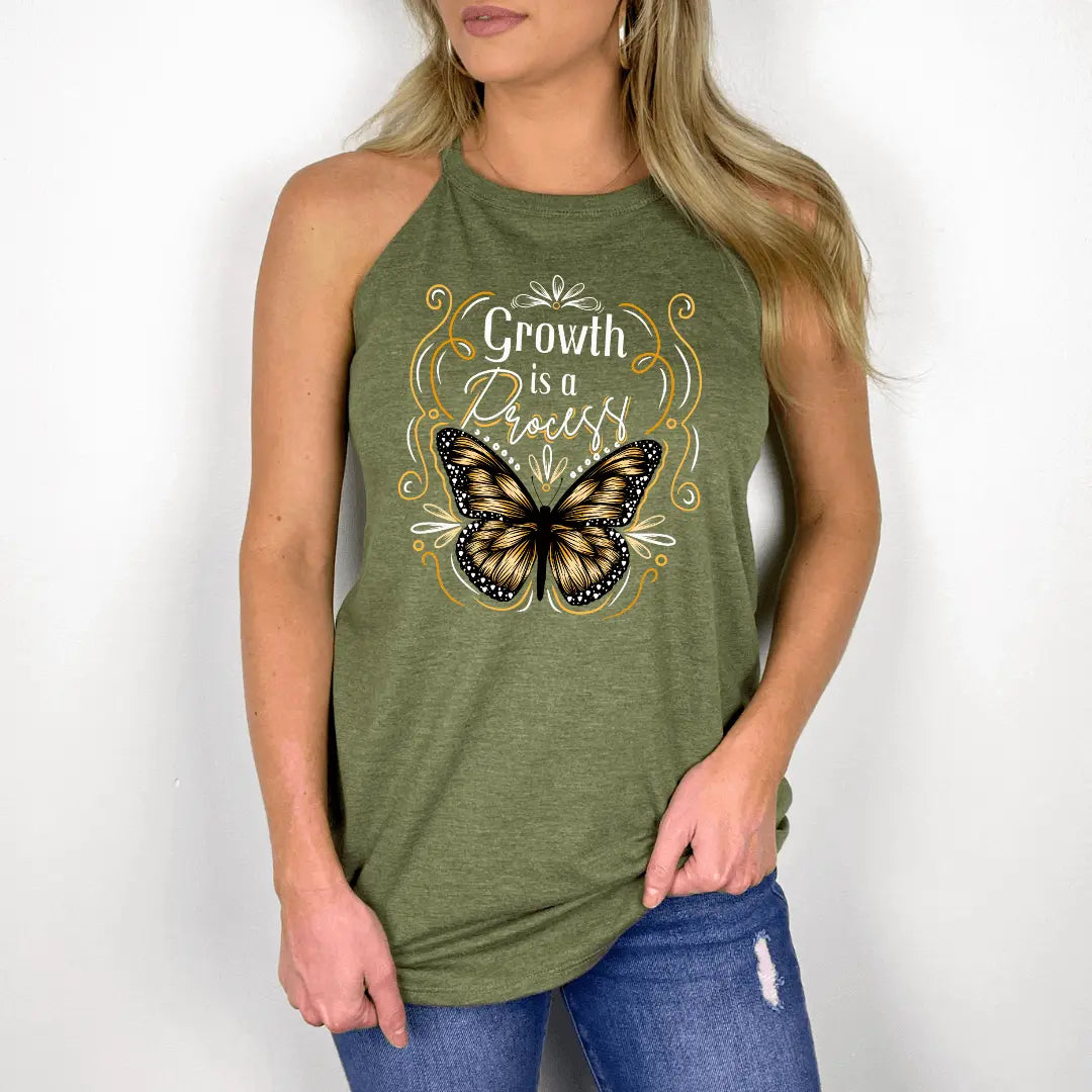 Winks Design Studio LLC Growth is a Process halter top in small size, featuring a stylish black halter tank with graphic print.