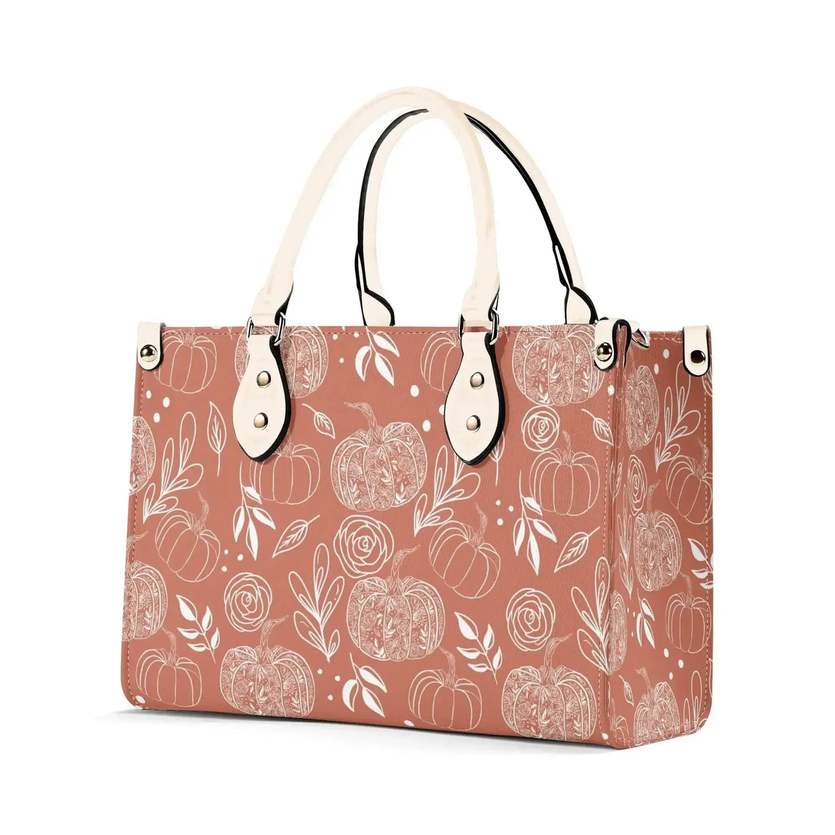 Luxury Flower Pumpkin Handbag by Winks Design Studio, LLC, showcasing a stylish handbag with floral and pumpkin design elements.