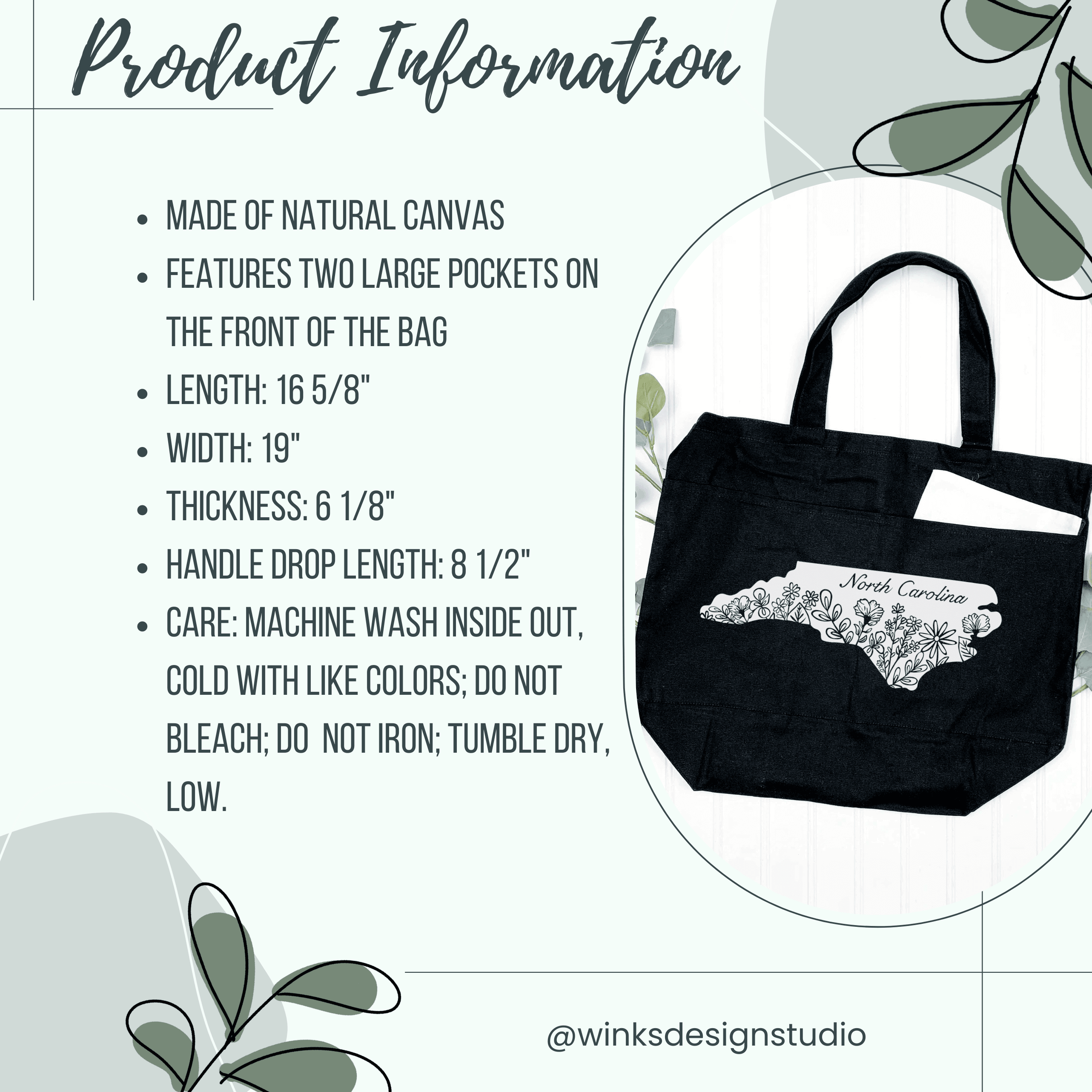 NCSBA Tote with Pockets - Winks Design Studio,LLC
