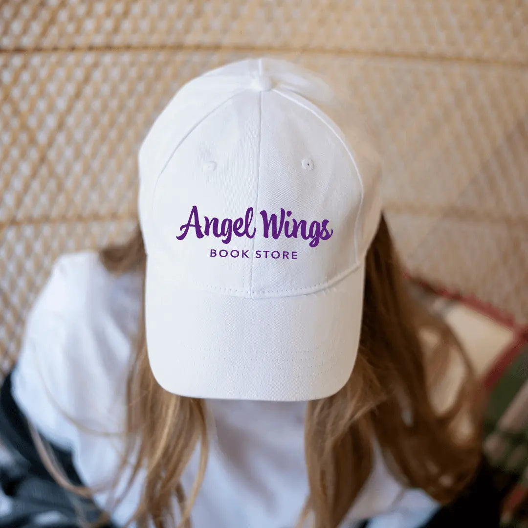 White twill hat with angel wings embroidered design from Winks Design Studio, LLC, featuring a stylish and casual hat style.