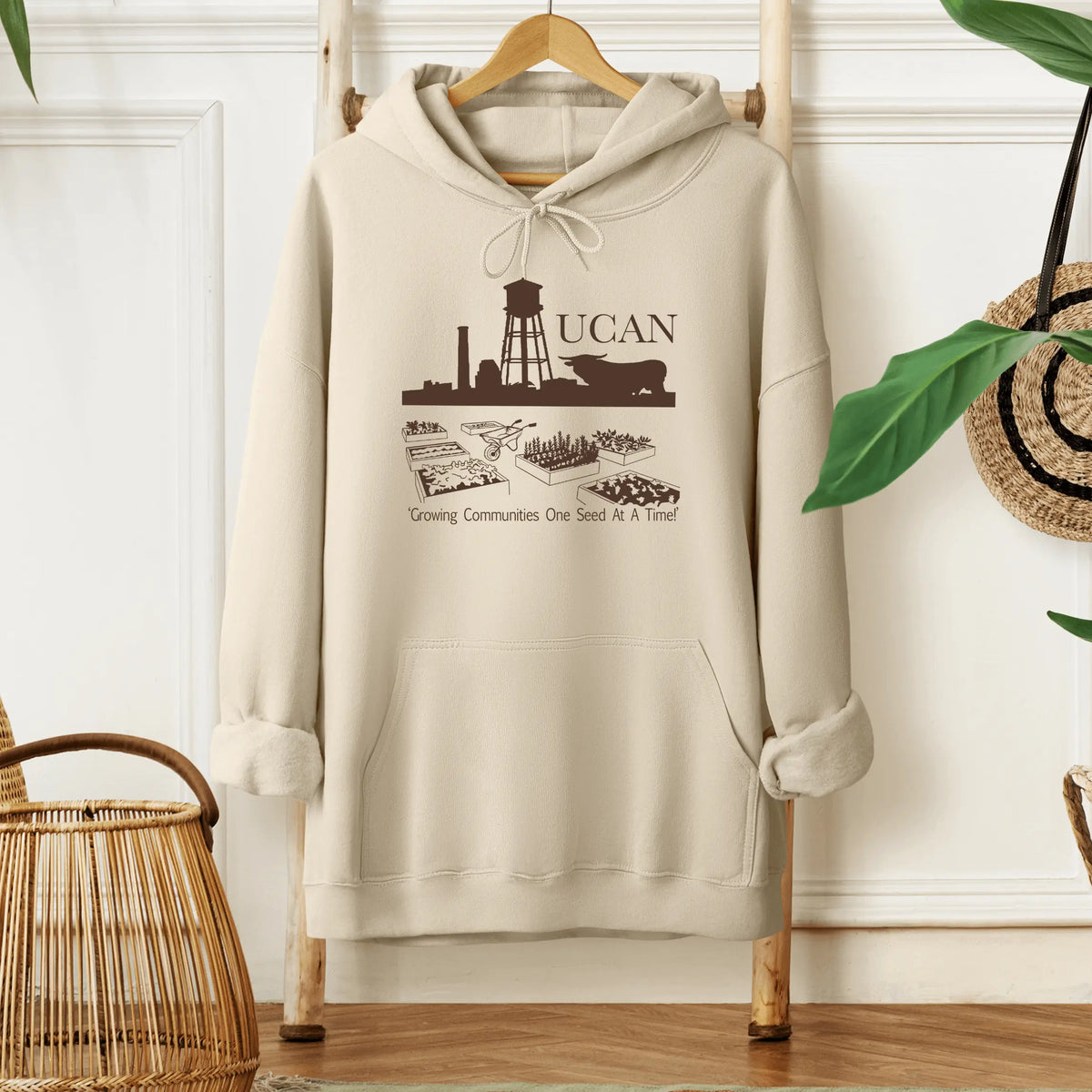 Winks Design Studio UCAN Front Pouch Hoodie in natural color, featuring a cozy hood and front pouch pocket, casual and stylish.