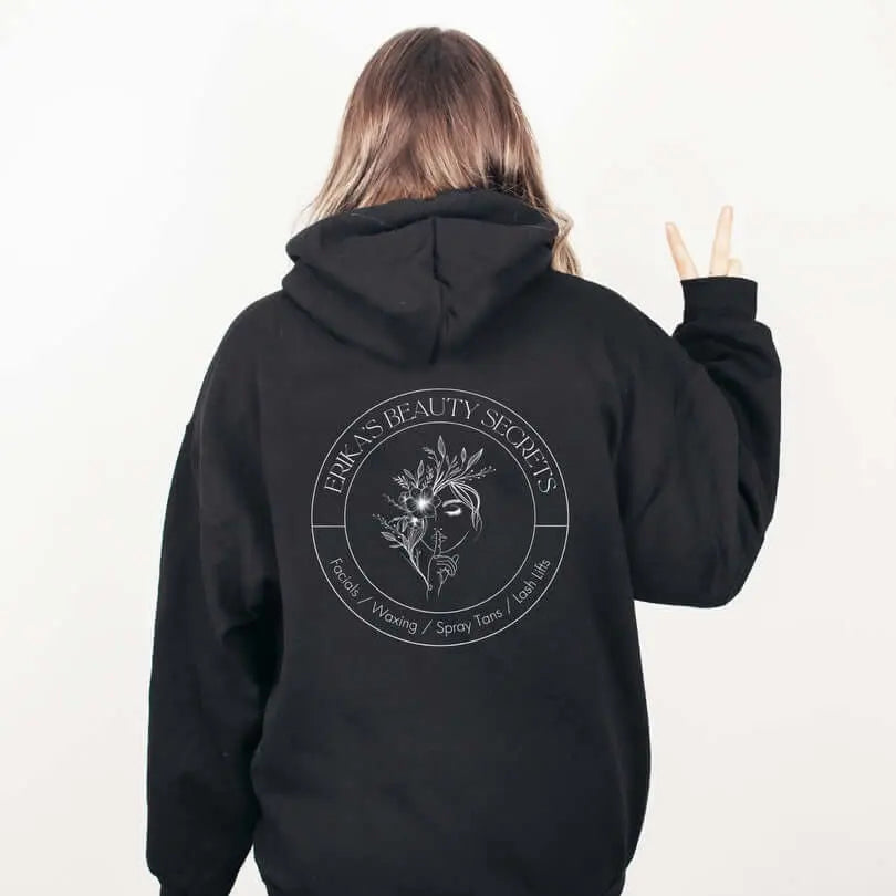 Winks Design Studio LLC Erika’s Beauty Secrets hoodie in small size, featuring a cozy, stylish hoodie with beauty-themed design.