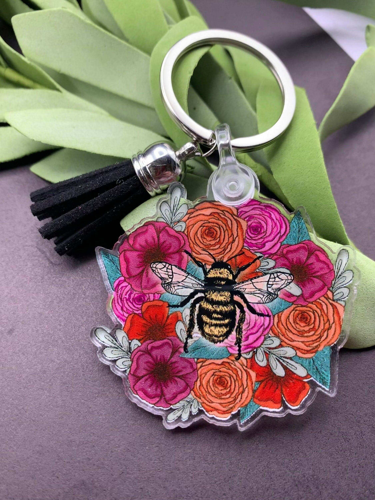 Bee and Flowers Keychain - Winks Design Studio,LLC