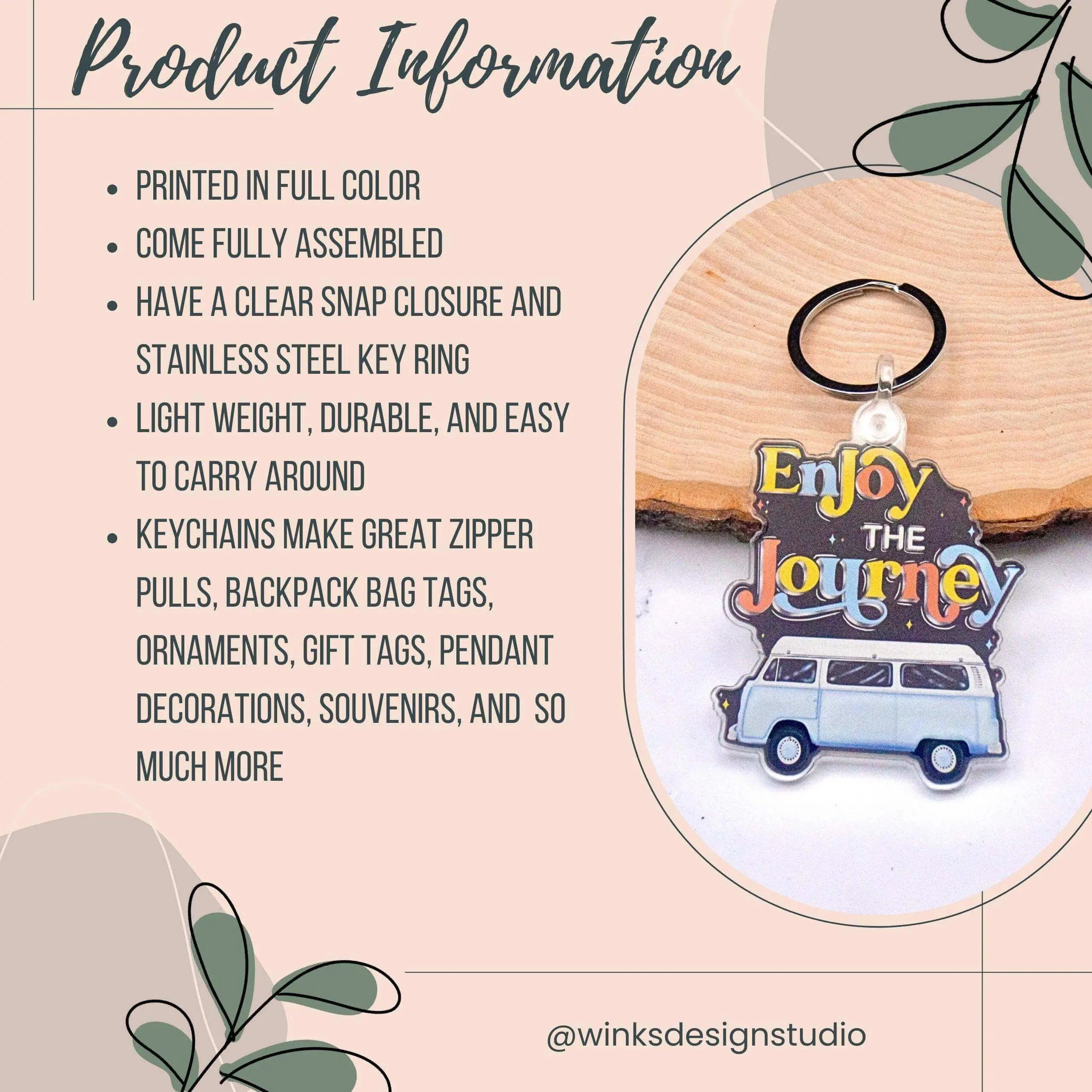 Winks Design Studio LLC watering can keychain with detailed flower designs, small metal charm for plant lovers.