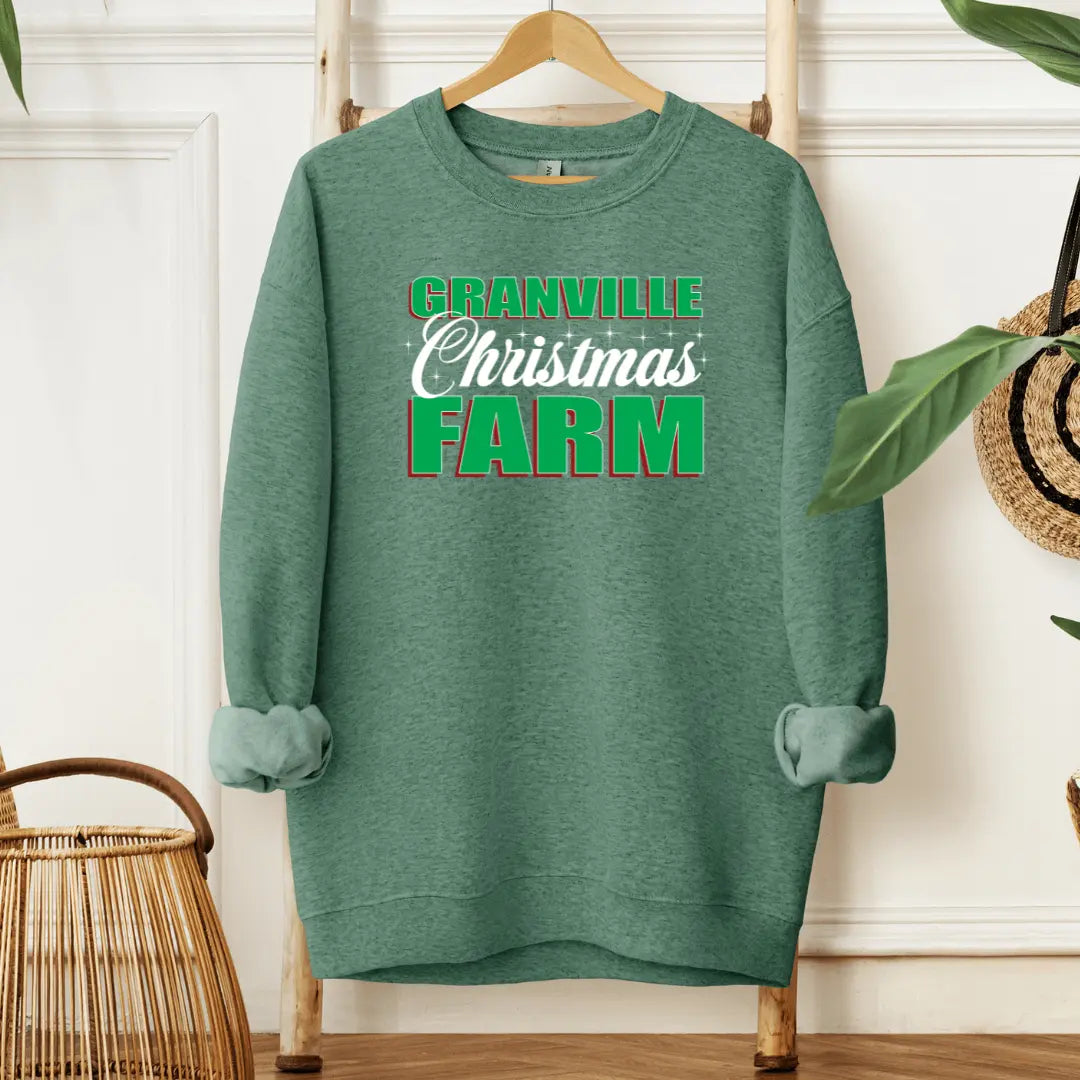 Black Granville Christmas Farm long sleeve shirt by Winks Design Studio, featuring festive holiday farm imagery.
